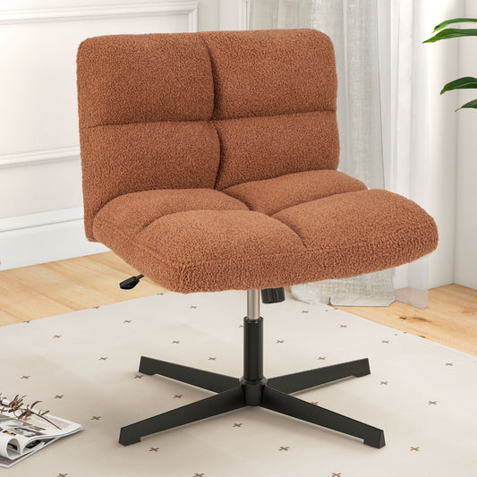 Adjustable Armless Office Chair with Imitation Lamb Fleece-Brown - ChairwayUK