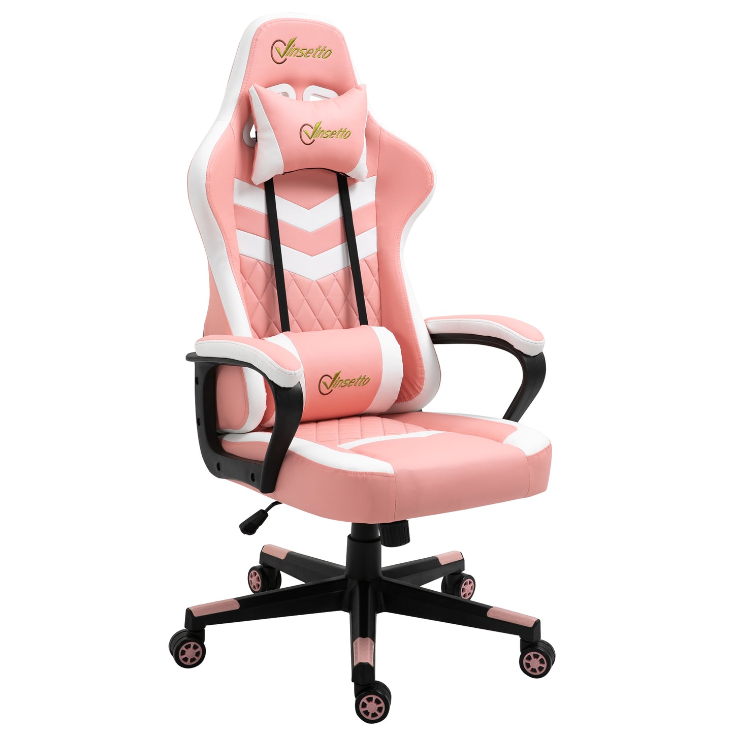 Image for Vinsetto Racing Gaming Chair with Lumbar Support, Headrest, Swivel Wheel, PVC Leather Gamer Desk Chair for Home Office, Pink White