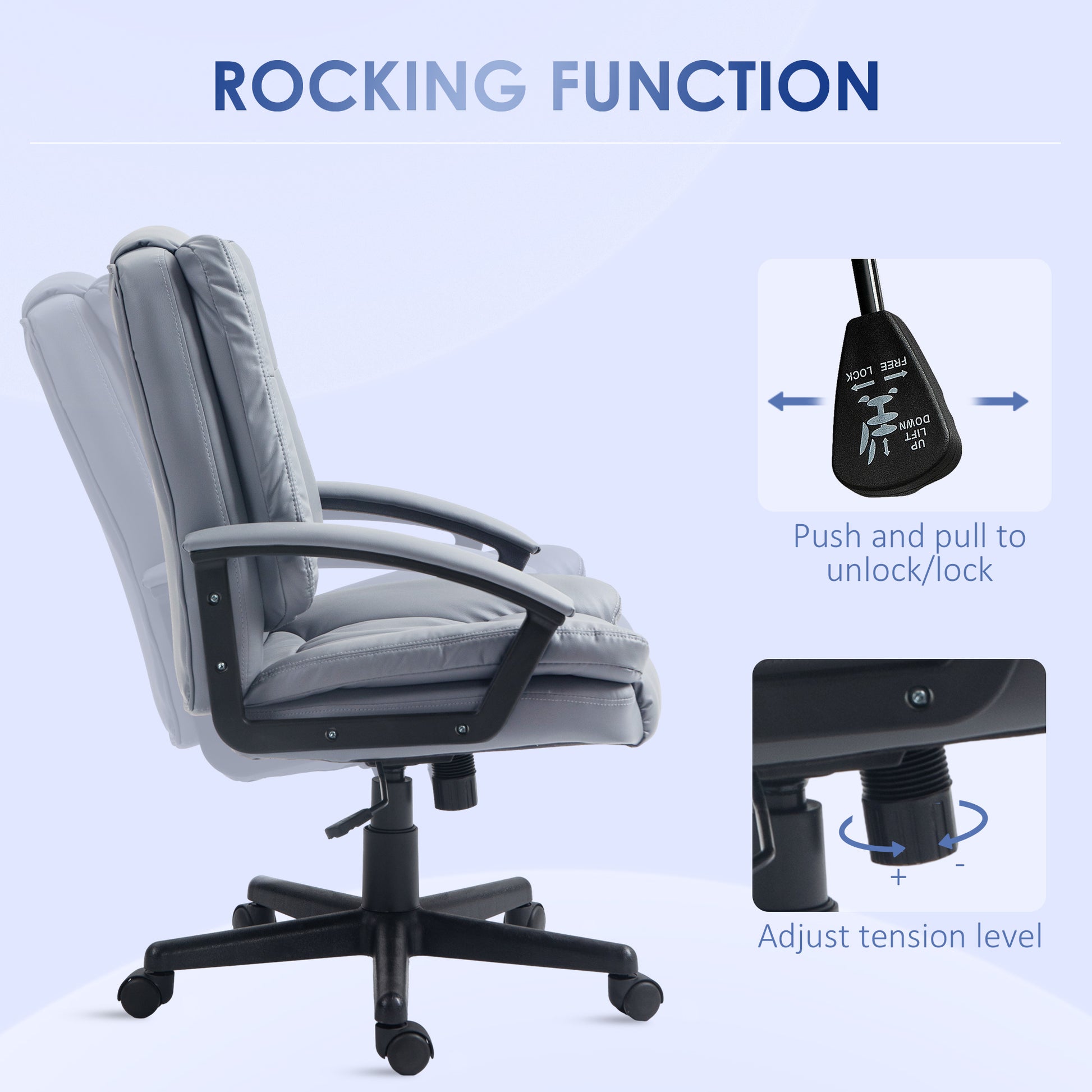 Image for Vinsetto Office Chair, Faux Leather Computer Desk Chair, Mid Back Executive Chair with Adjustable Height and Swivel Rolling Wheels