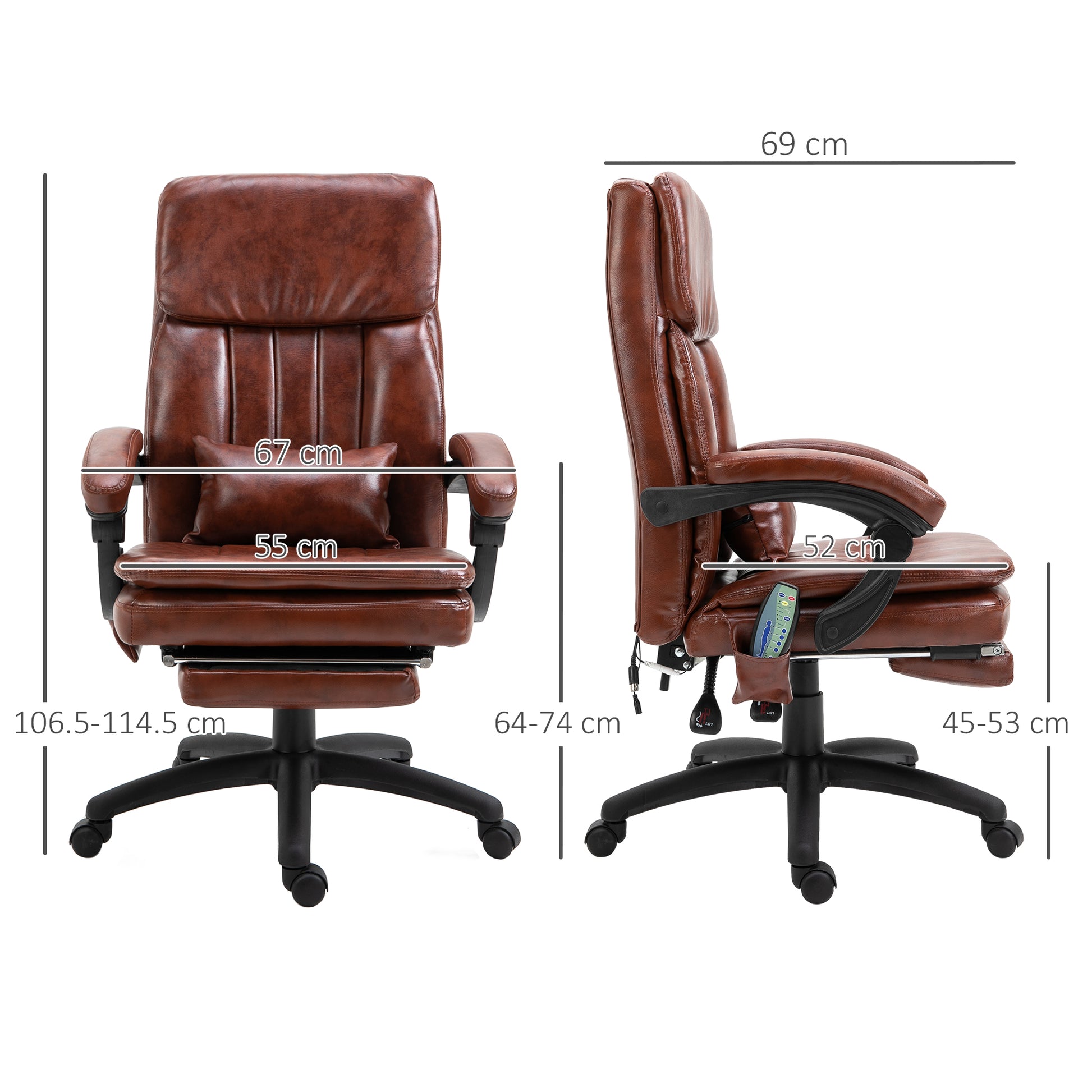 Image for Vinsetto High Back Office Chair, Gaming Recliner Chair with Footrest, 7 Massage Points, Adjustable Height, Reclining Back, PU Leather, Brown