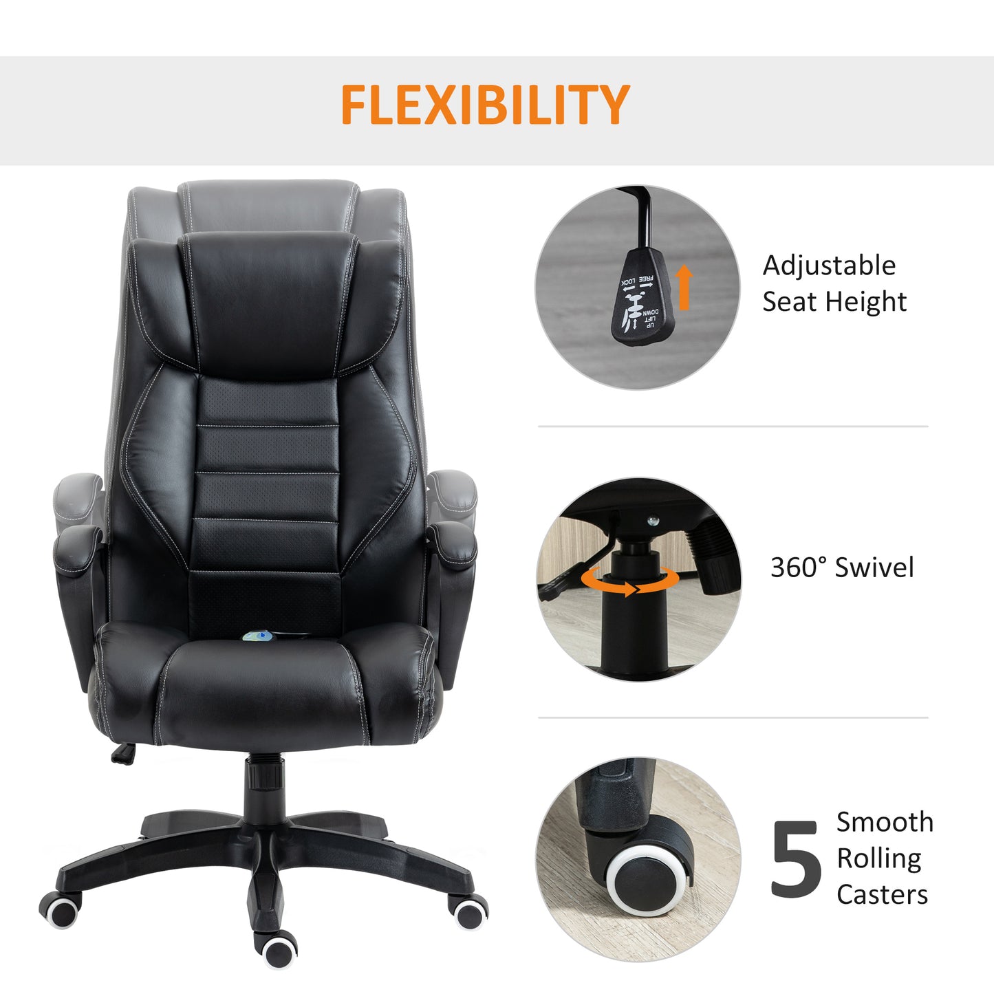 Image for Vinsetto High Back Executive Office Chair 6- Point Vibration Massage Extra Padded Swivel Ergonomic Tilt Desk Seat, Black