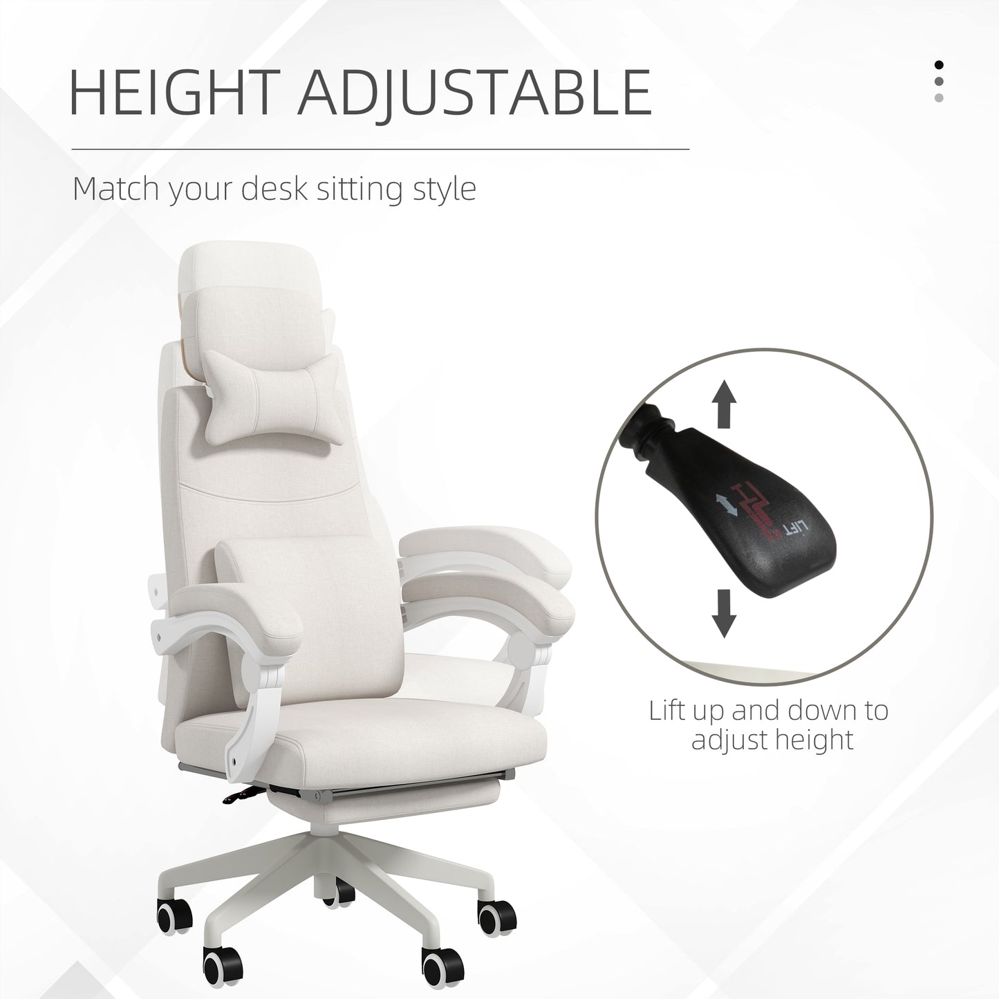 Image for Vinsetto High Back Office Chair Reclining Computer Chair with Footrest Lumbar Support Adjustable Height Swivel Wheels White