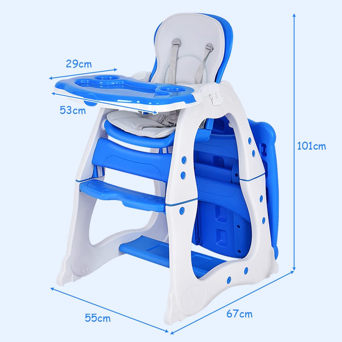 Convertible Baby High Chair with 5 Point Harness and Adjustable Feeding Tray-Blue