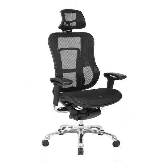 High Back Synchronous Mesh Designer Executive Chair with Adjustable Headrest and Chrome Base