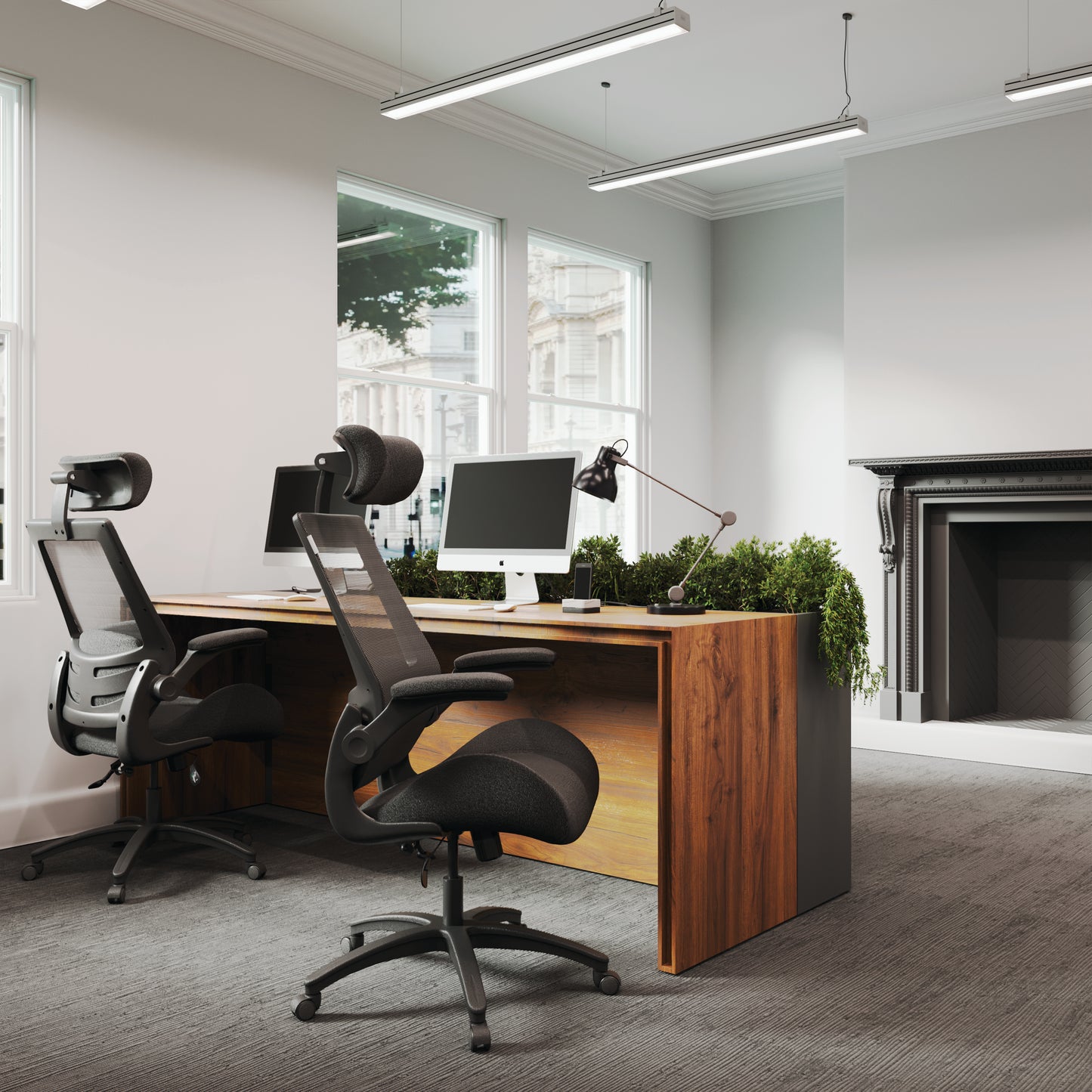 High Back Mesh Chair with High Weight Capacity, Deep Moulded Seat Foam, Folding Arms and Optional Headrest