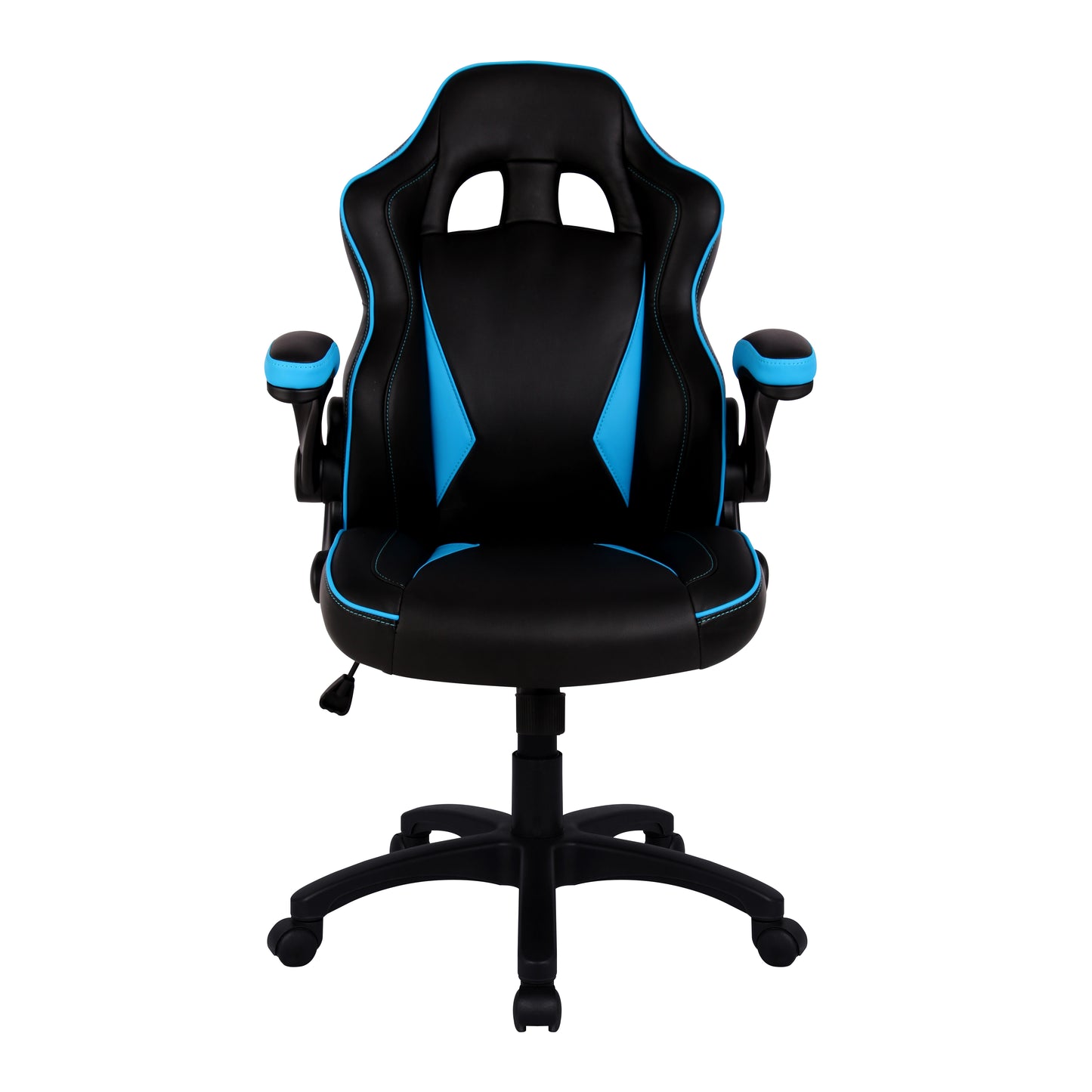 Executive Ergonomic Gaming Style Office Chair with Folding Arms, Integral Headrest and Lumbar Support- Blue