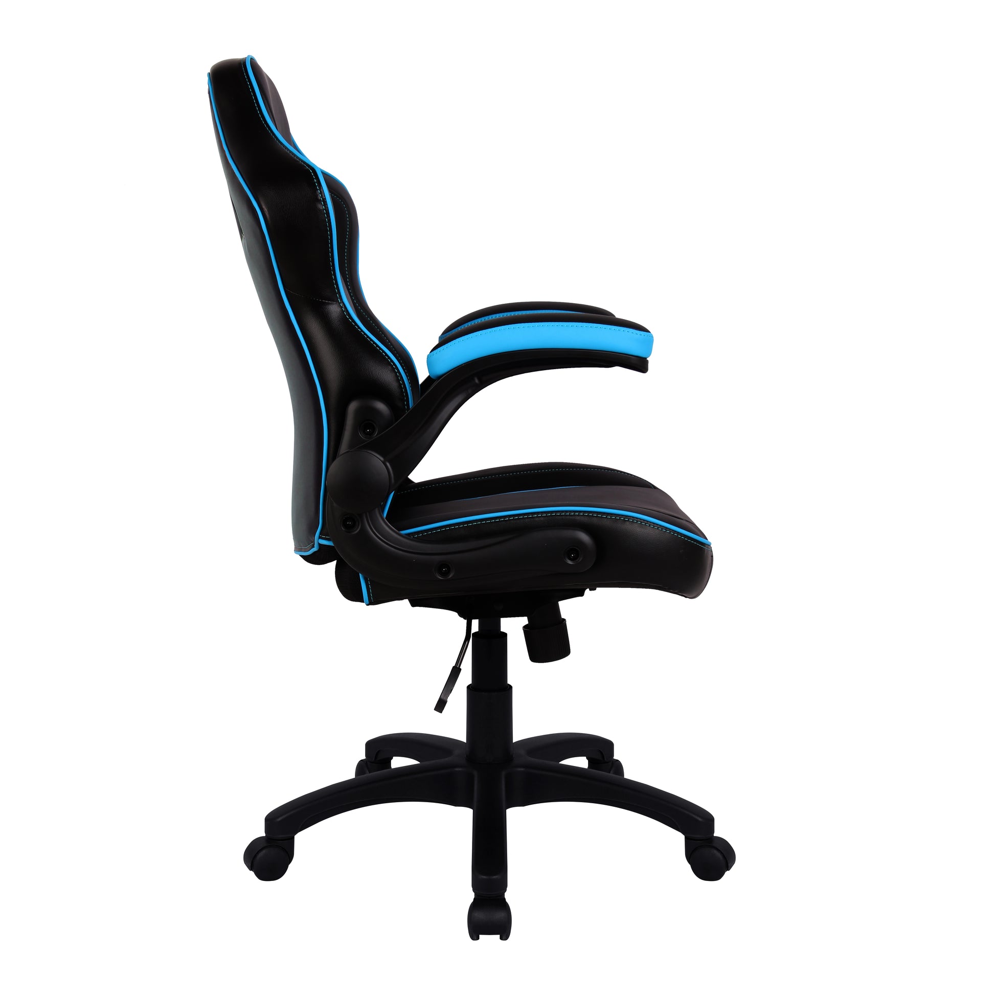 Executive Ergonomic Gaming Style Office Chair with Folding Arms, Integral Headrest and Lumbar Support- Blue