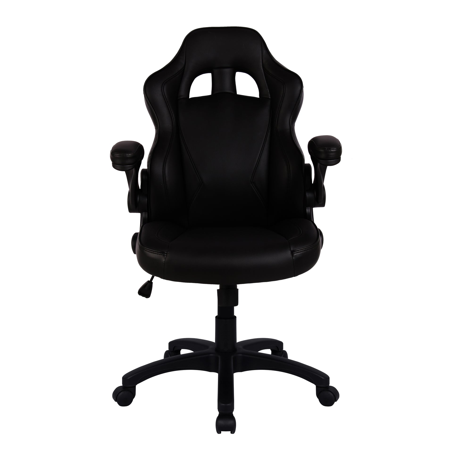 Executive Ergonomic Gaming Style Office Chair with Folding Arms, Integral Headrest and Lumbar Support- Black