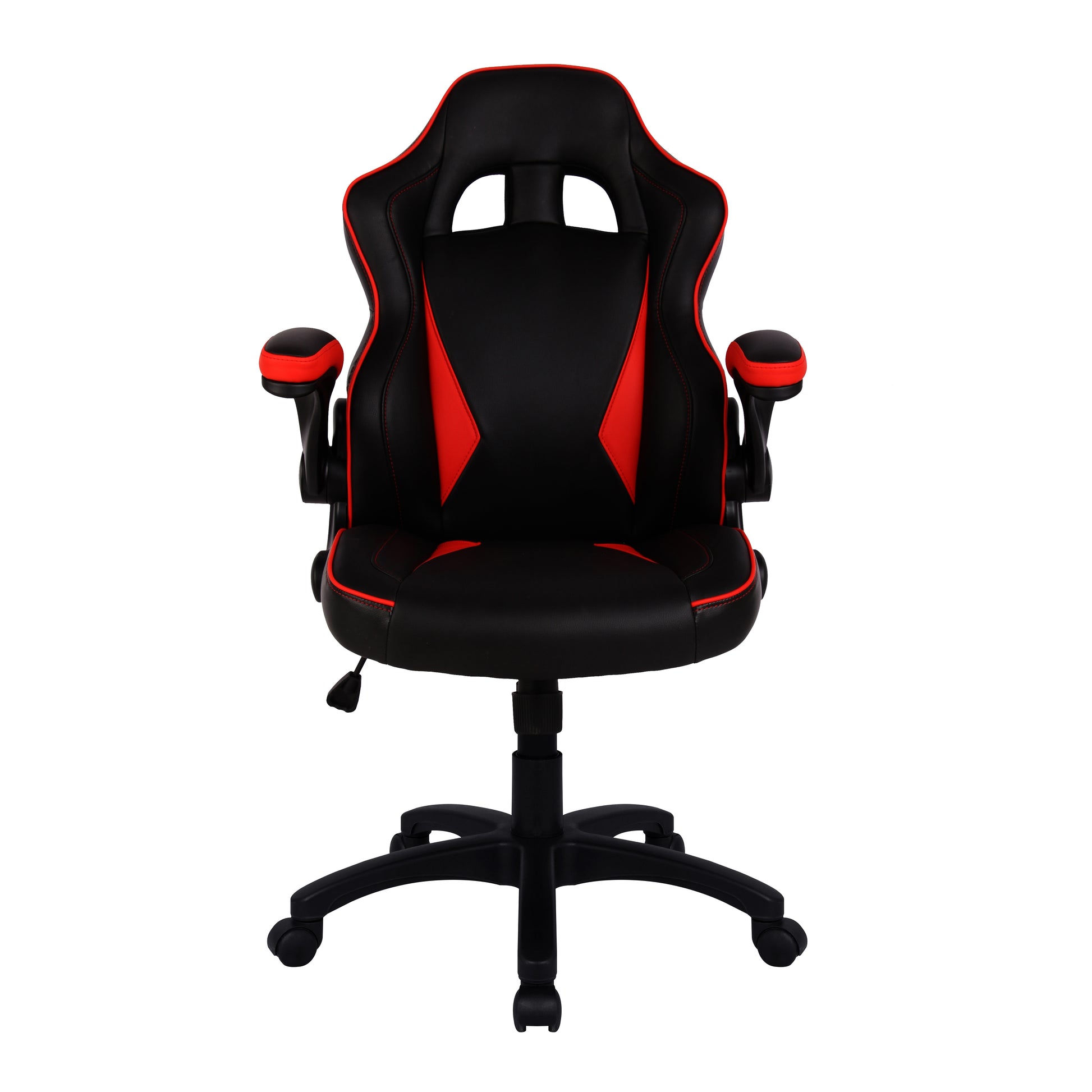 Executive Ergonomic Gaming Style Office Chair with Folding Arms, Integral Headrest and Lumbar Support- Red
