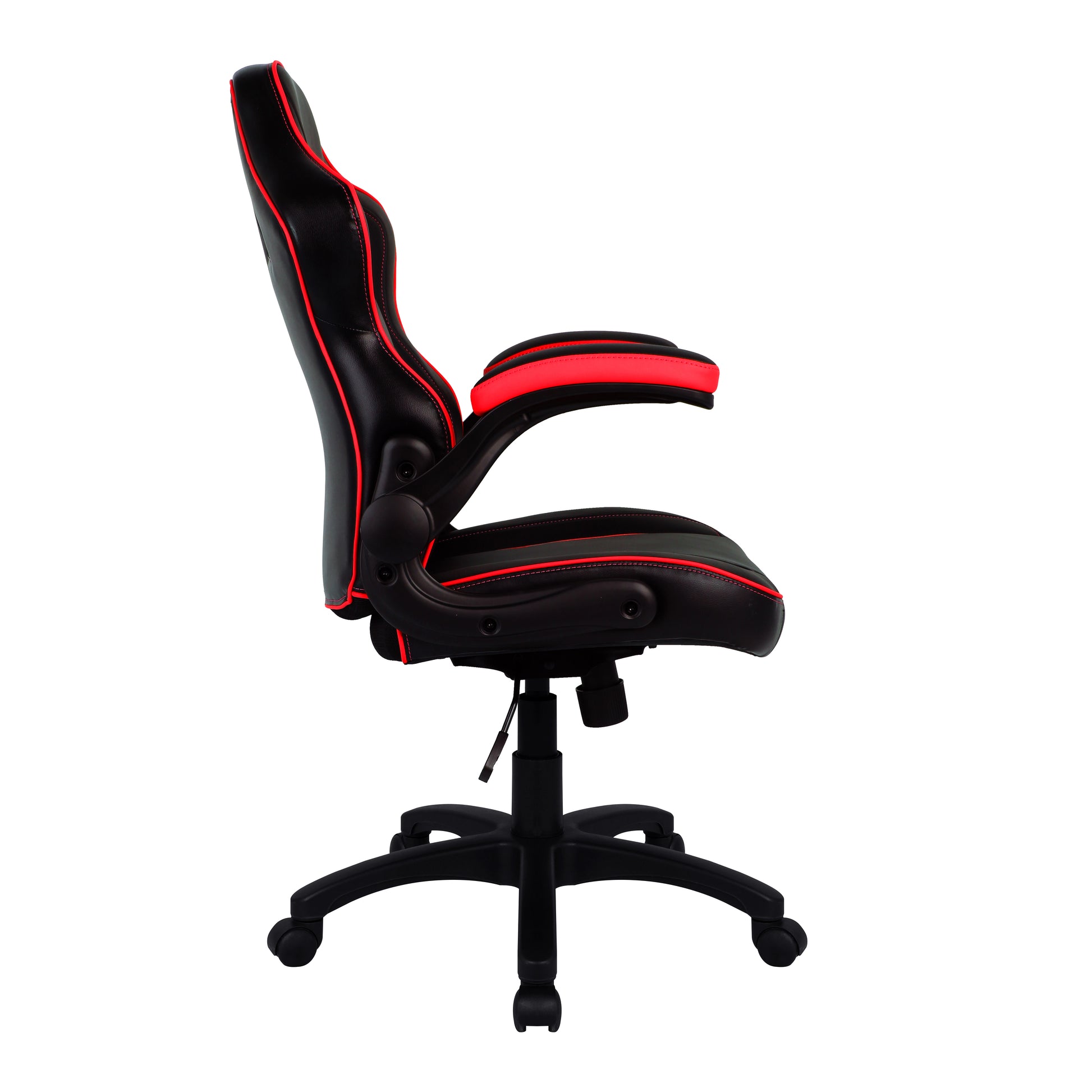 Executive Ergonomic Gaming Style Office Chair with Folding Arms, Integral Headrest and Lumbar Support- Red