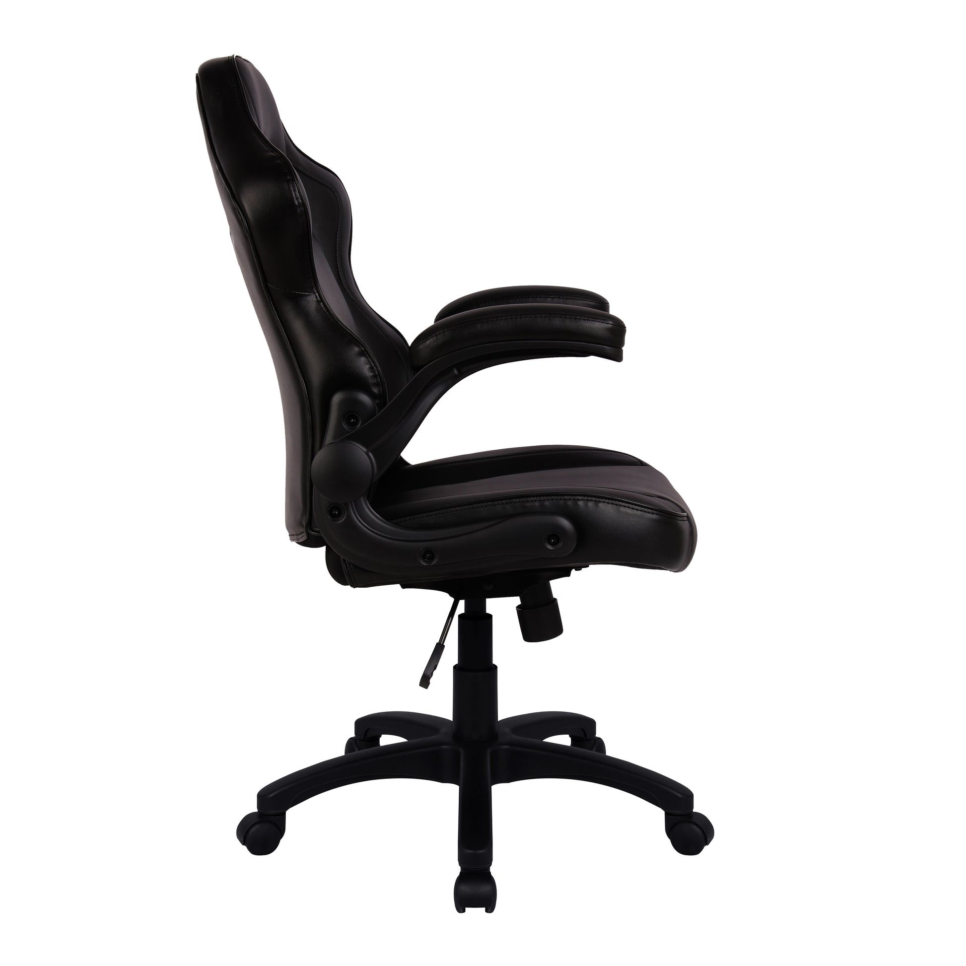 Executive Ergonomic Gaming Style Office Chair with Folding Arms, Integral Headrest and Lumbar Support- Black