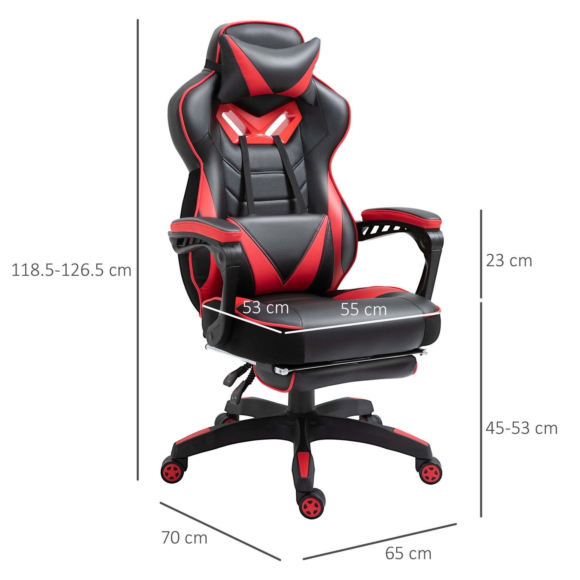 Image for Vinsetto Ergonomic Racing Gaming Chair Office Desk Chair Adjustable Height Recliner with Wheels,Lumbar Support Retractable Footrest Home Office, Red