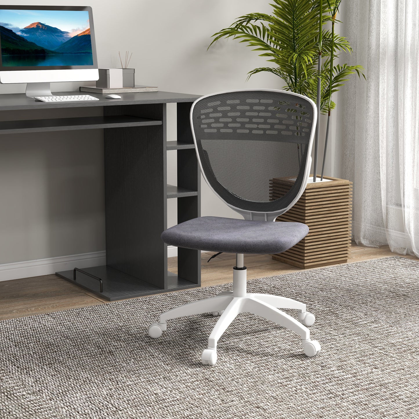 Image for Vinsetto Armless Desk Chair, Mesh Office Chair, Height Adjustable with Swivel Wheels, Grey