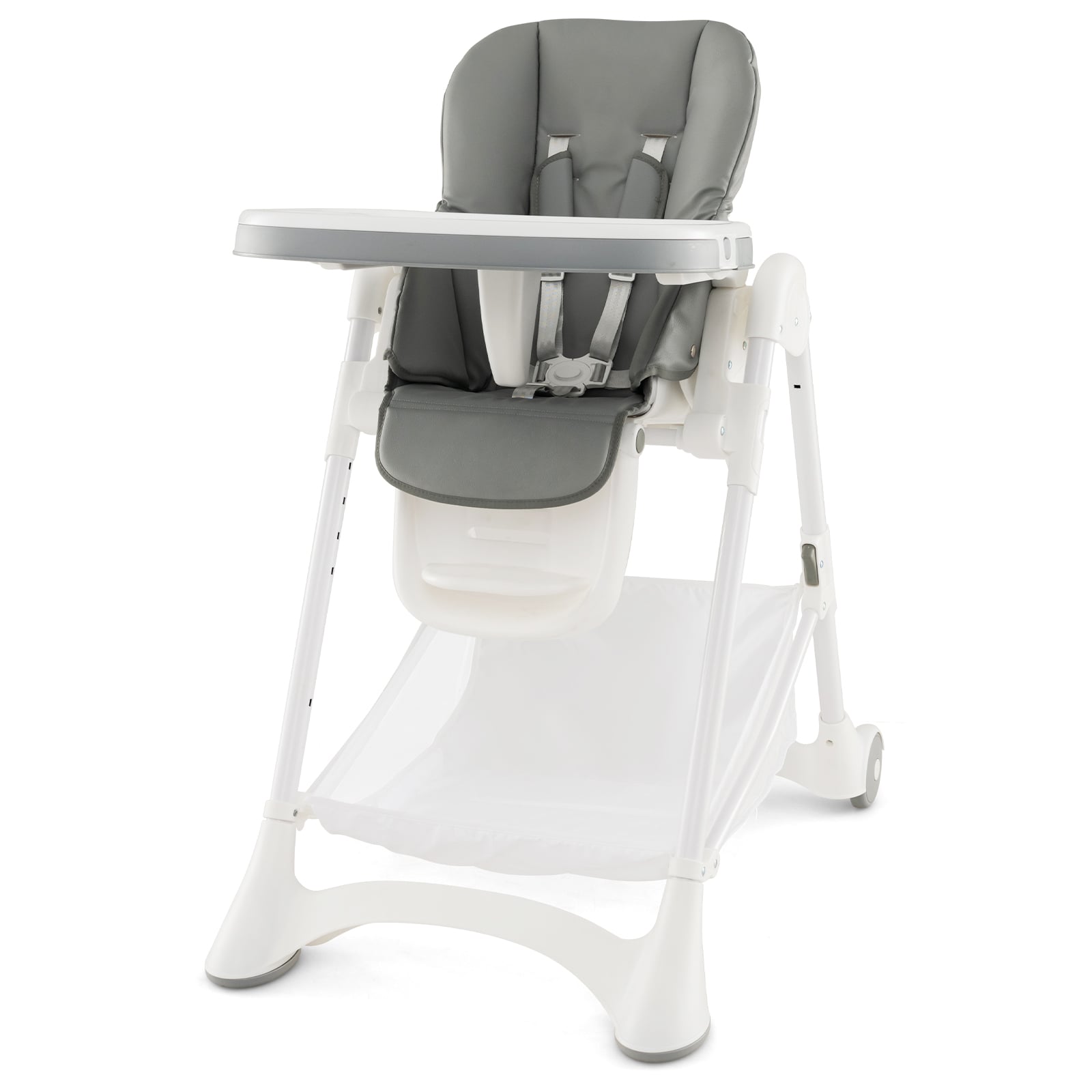 Baby High Chair with Detachable PU Cushion and Lockable Wheels - ChairwayUK