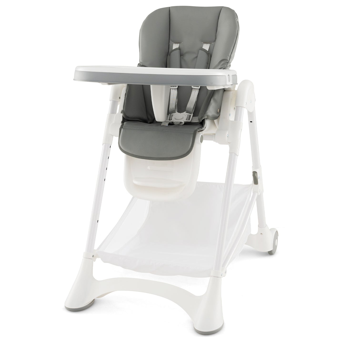 Baby High Chair with Detachable PU Cushion and Lockable Wheels-Black