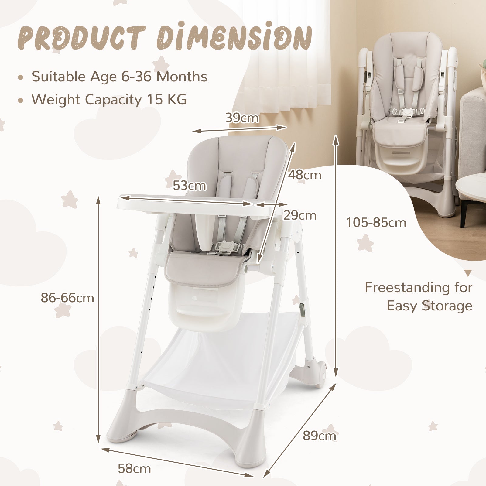 Baby High Chair with Detachable PU Cushion and Lockable Wheels - ChairwayUK