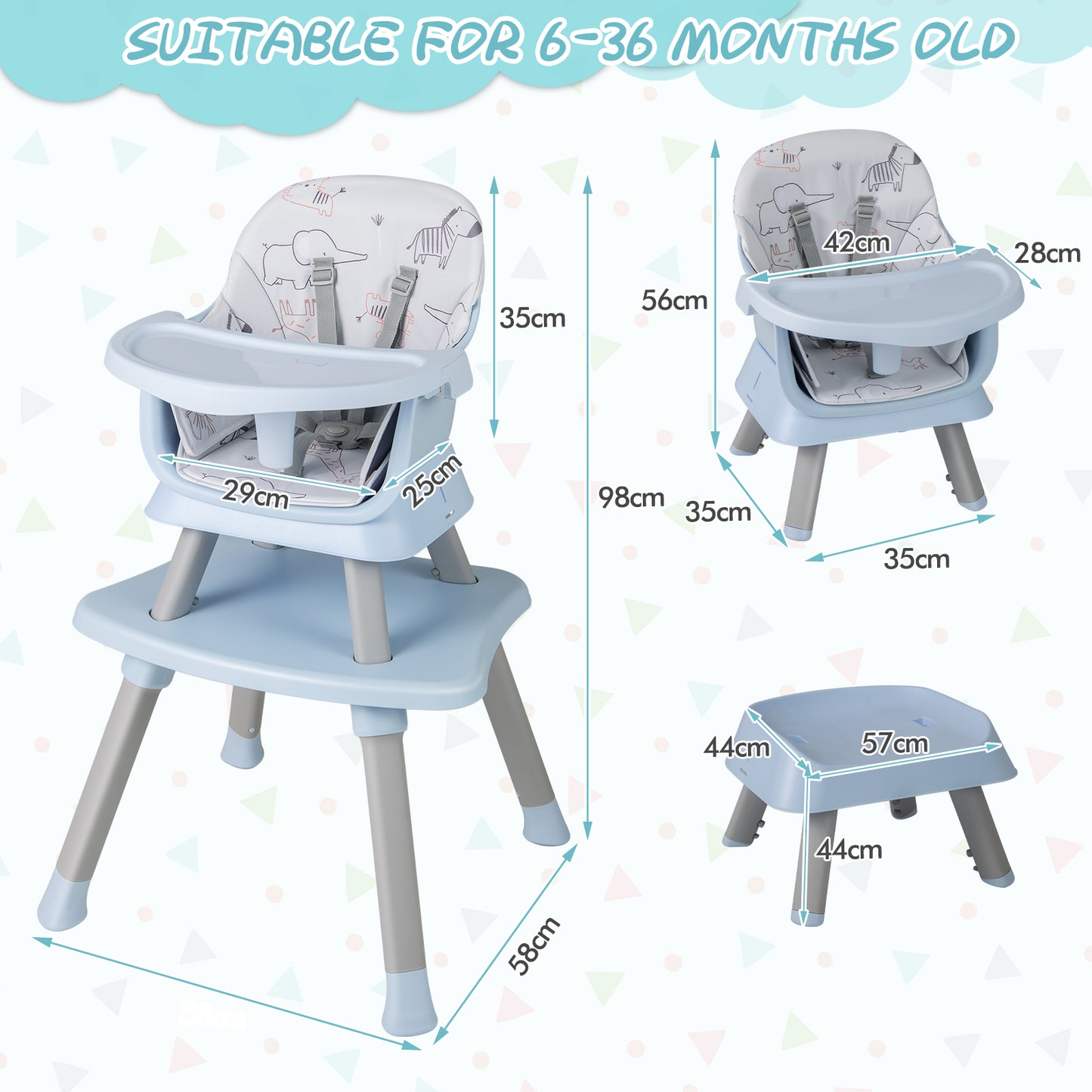 6-in-1 Baby High Chair with 5-Point Harness and Removable Tray - ChairwayUK