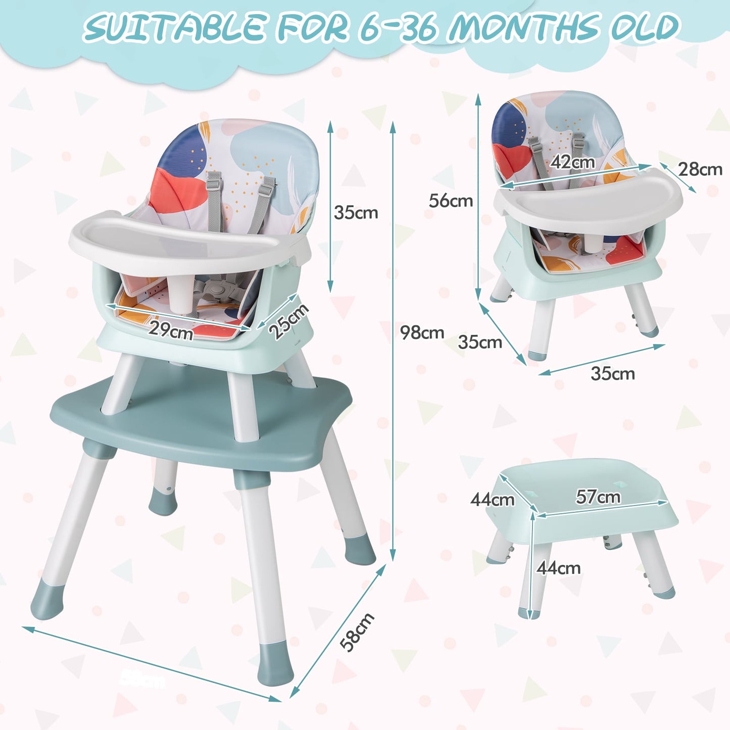 6-in-1 Baby High Chair with 5-Point Harness and Removable Tray - ChairwayUK
