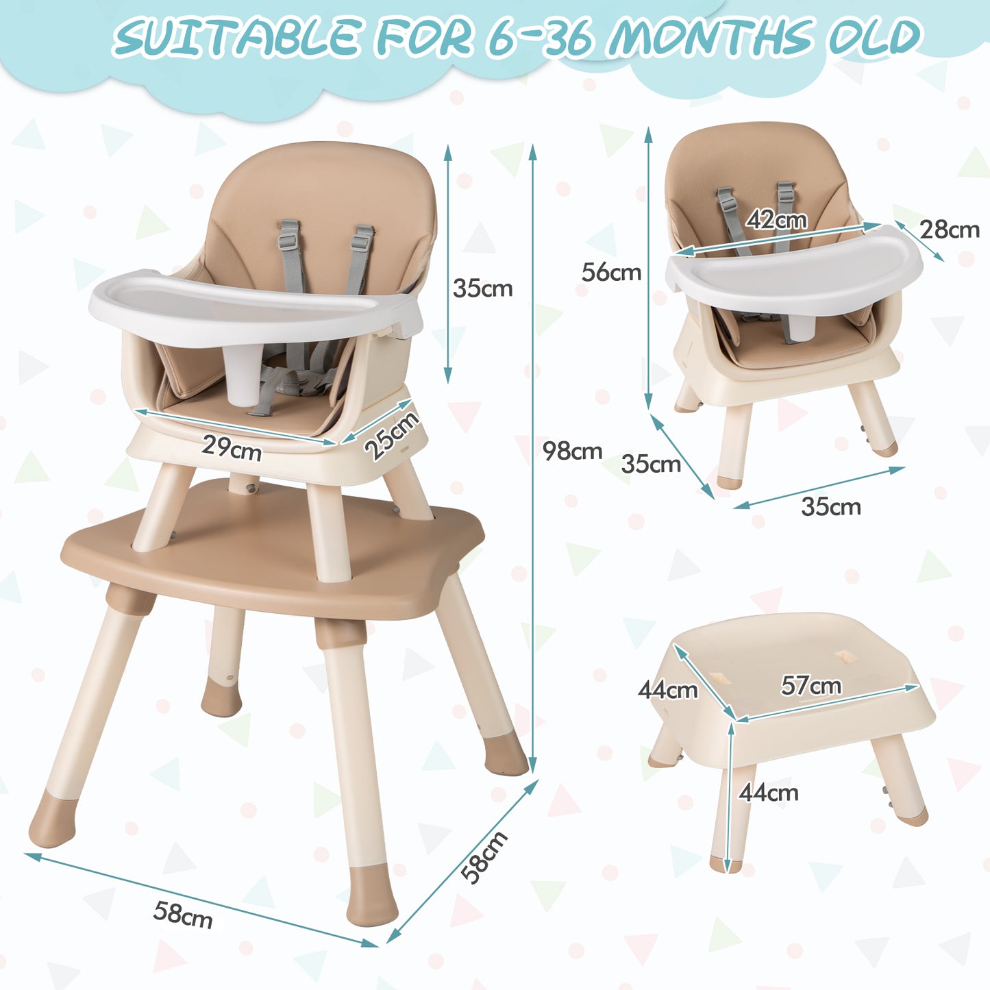 6-in-1 Baby High Chair with 5-Point Harness and Removable Tray - ChairwayUK