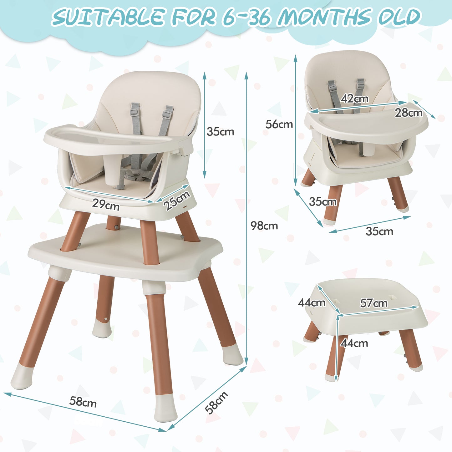 6-in-1 Baby High Chair with 5-Point Harness and Removable Tray - ChairwayUK