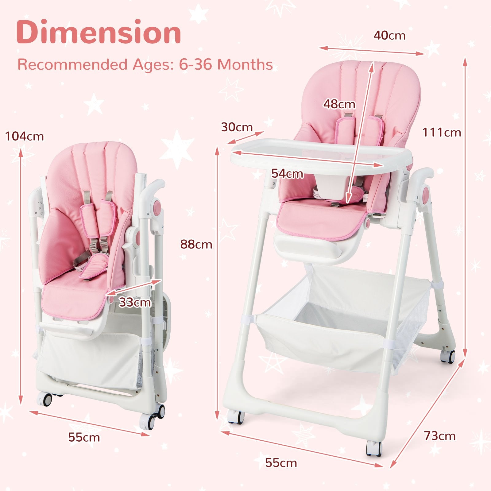 Baby Highchair with Safe, Adjustable and Folding Design-Grey