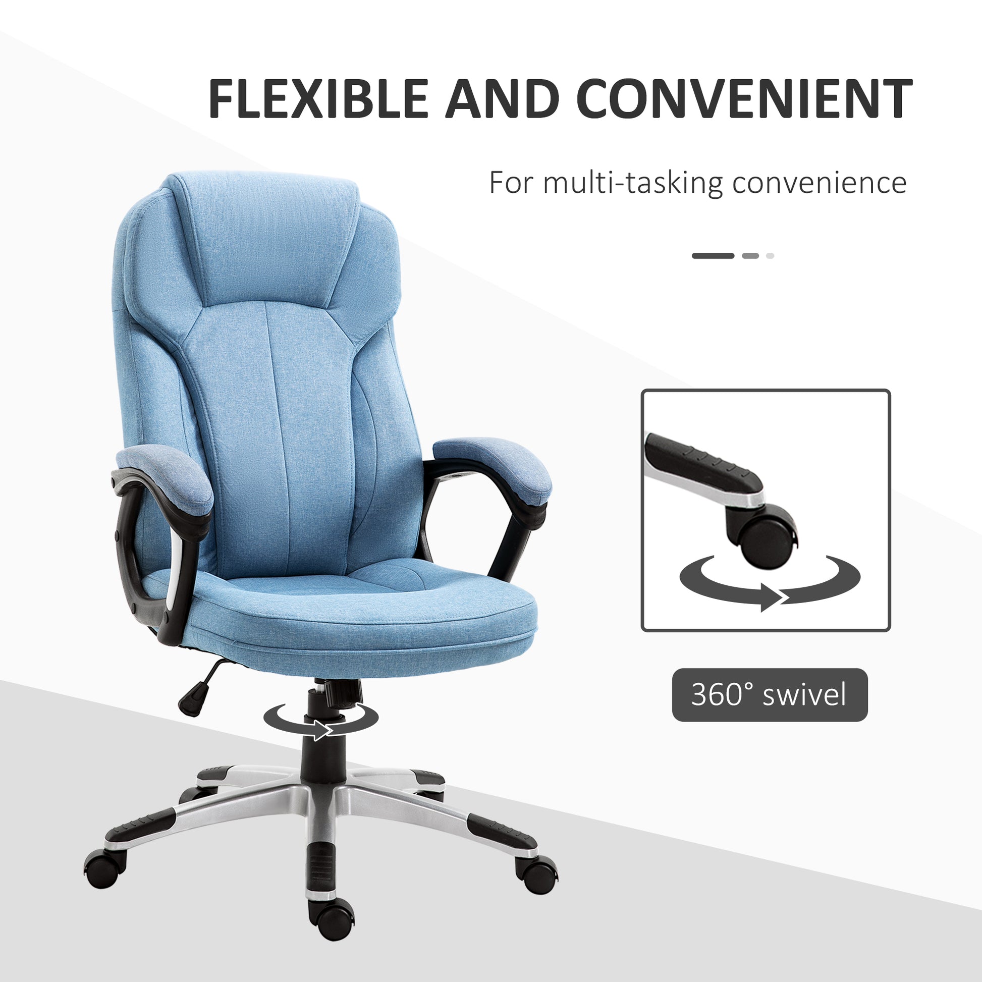 Image for Vinsetto Linen Fabric Home Office Chair, Height Adjustable Computer Chair with Padded Armrests and Tilt Function, Blue