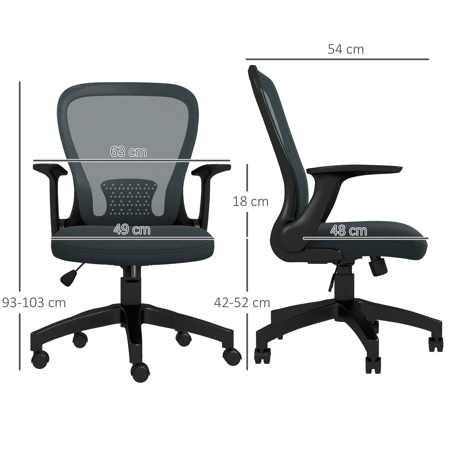 Image for Vinsetto Ergonomic Office Chair, Mesh Desk Chair with Flip-up Armrest, Lumbar Back Support, Swivel Wheels, Grey