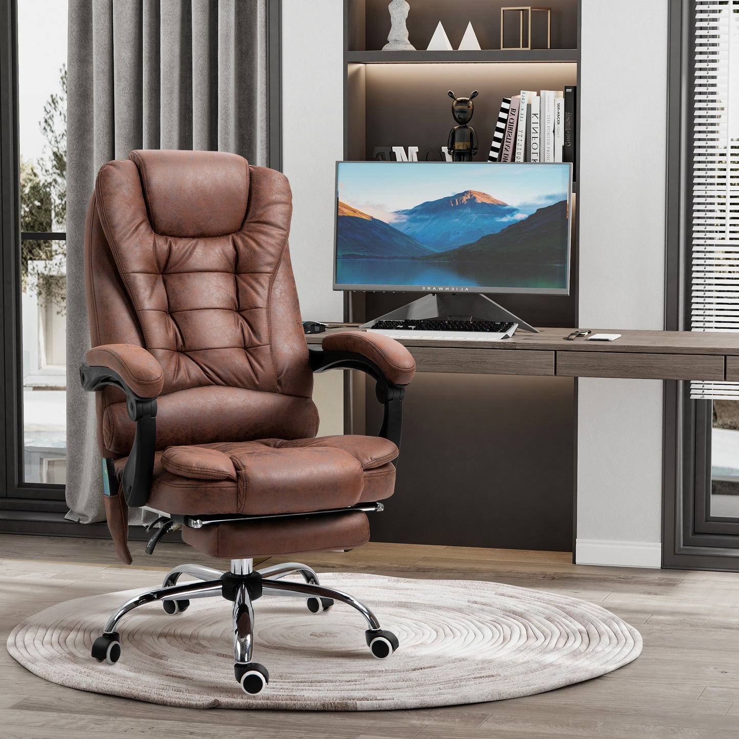 Image for Vinsetto Heated 6 Points Vibration Massage Executive Office Chair Adjustable Swivel Ergonomic High Back Desk Chair Recliner with Footrest Brown