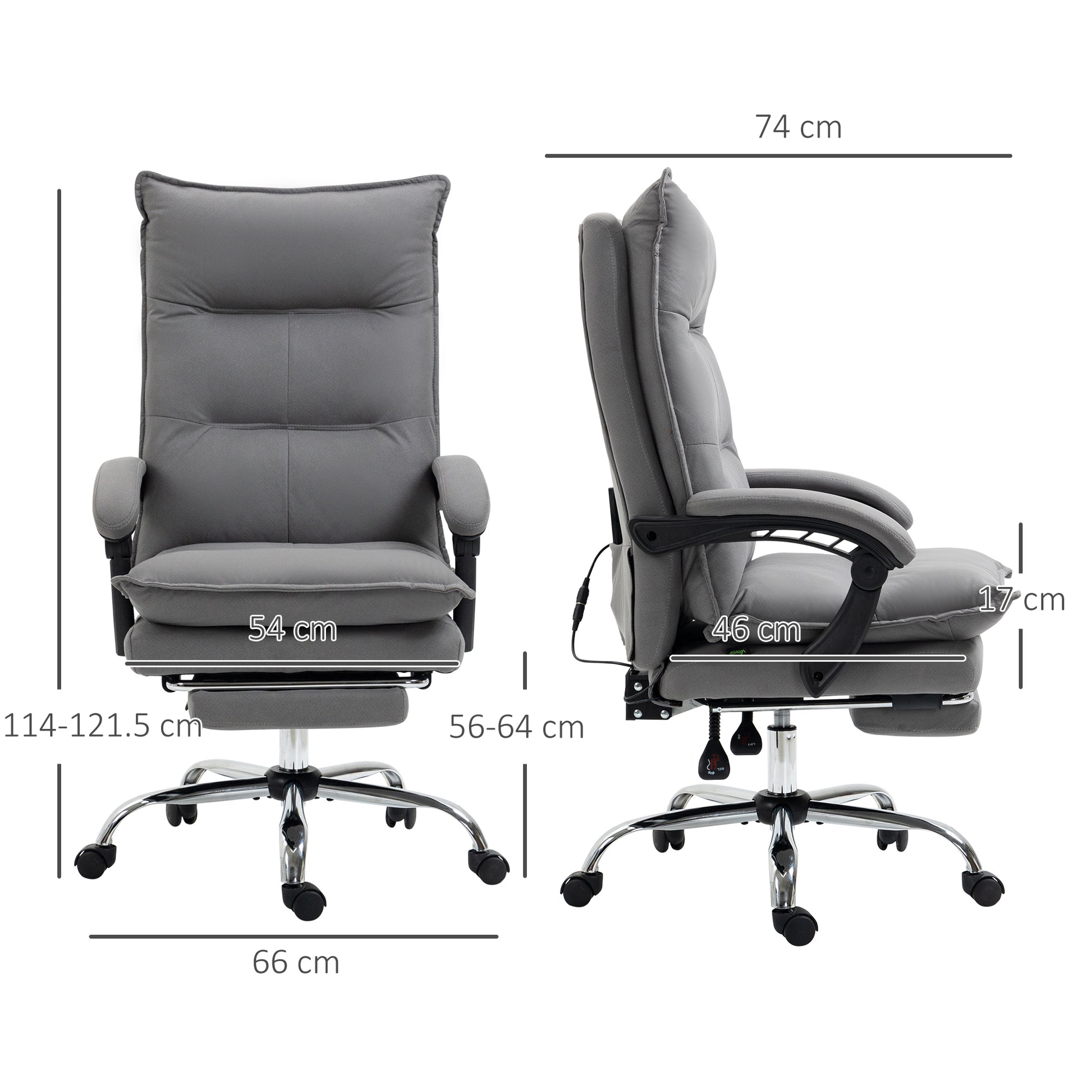 Image for Vinsetto Vibration Massage Office Chair with Heat, Microfibre Computer Chair with Footrest, Armrest, Double Padding, Reclining Back, Grey