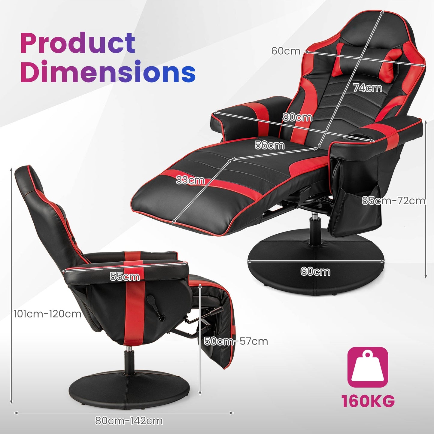 Electric Massage Gaming Chair with Cup Holder and Side Pouch - ChairwayUK