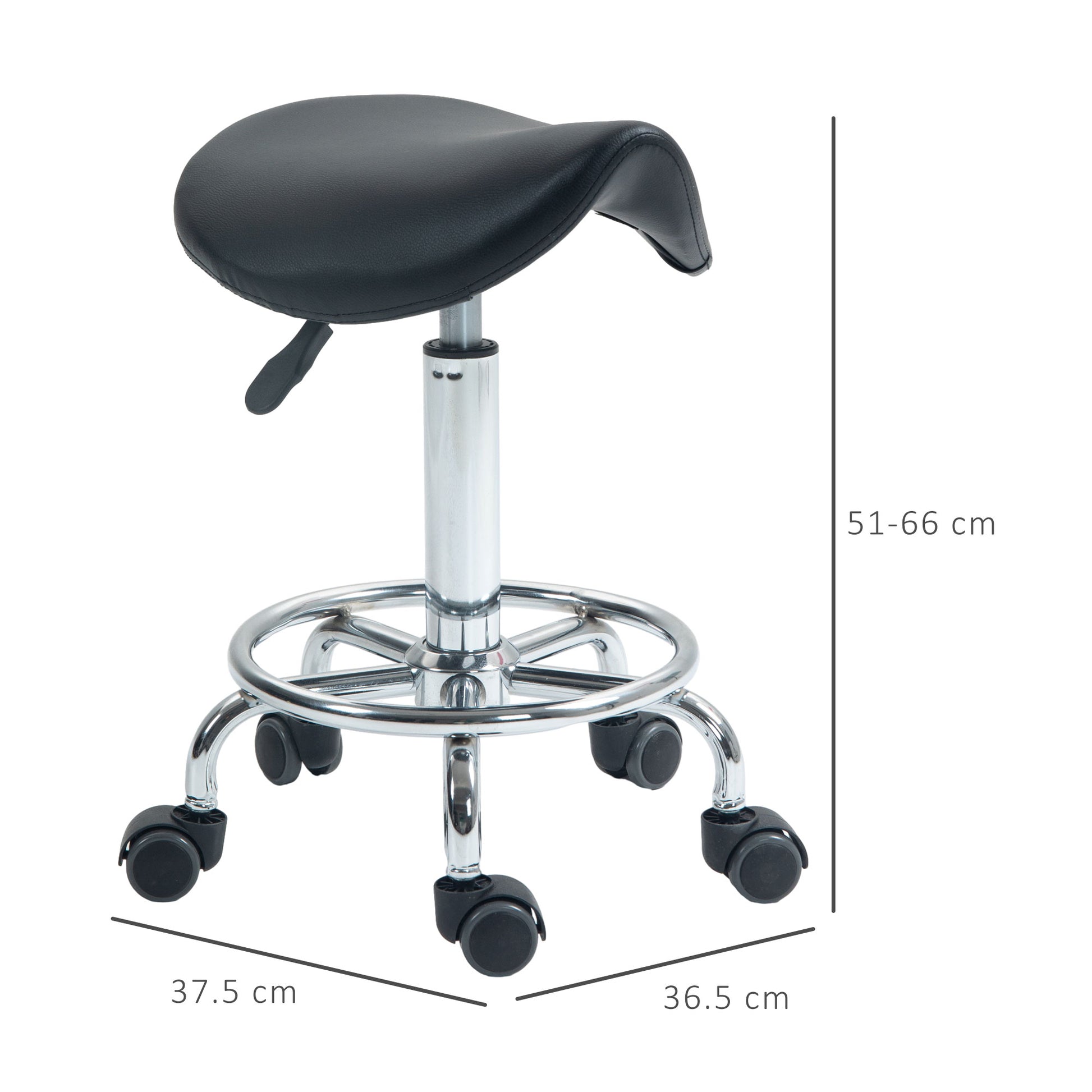 Image for HOMCOM Saddle Stool, PU Leather Adjustable Rolling Salon Chair with Steel Frame for Massage, Spa, Beauty and Tattoo, Black