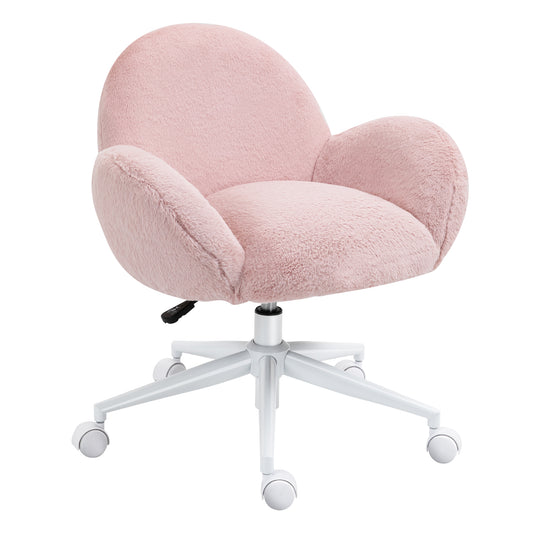 Image for HOMCOM Fluffy Leisure Chair Office Chair with Backrest and Armrest for Home Bedroom Living Room with Wheels Pink