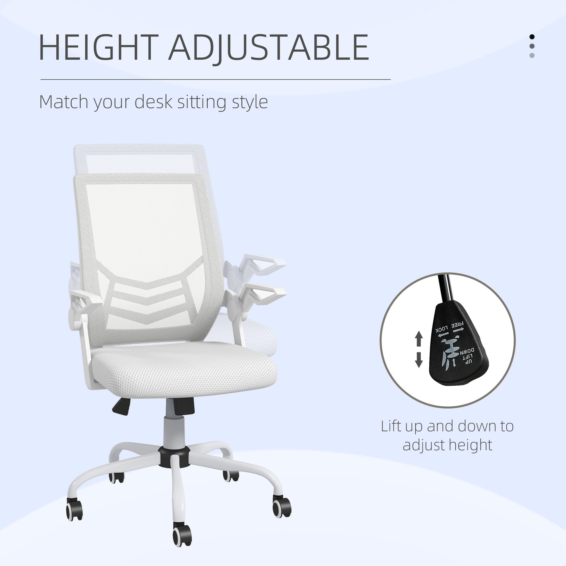 Image for Vinsetto Mesh Office Chair, Computer Desk Chair with Flip-up Armrests, Lumbar Back Support and Swivel Wheels, White