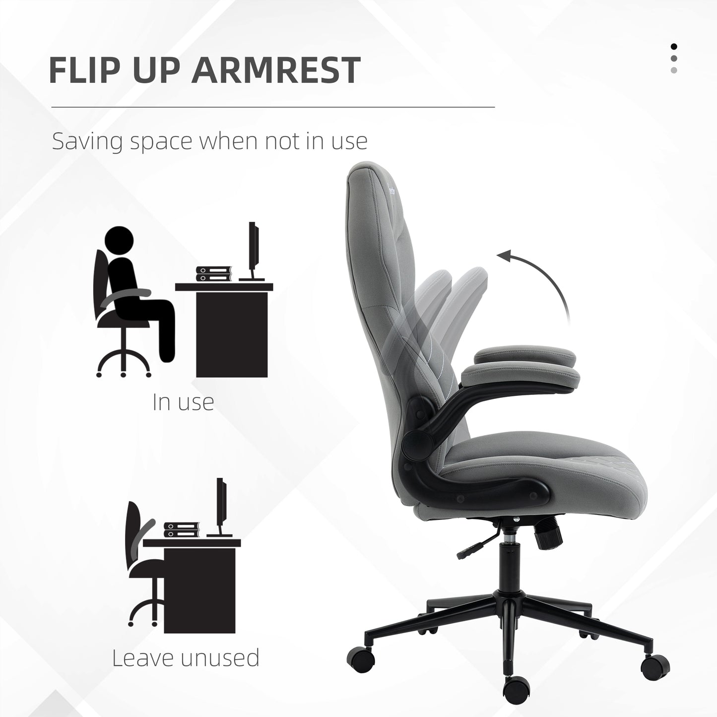 Image for Vinsetto Home Office Desk Chair, Computer Chair with Flip Up Armrests, Swivel Seat and Tilt Function, Light Grey