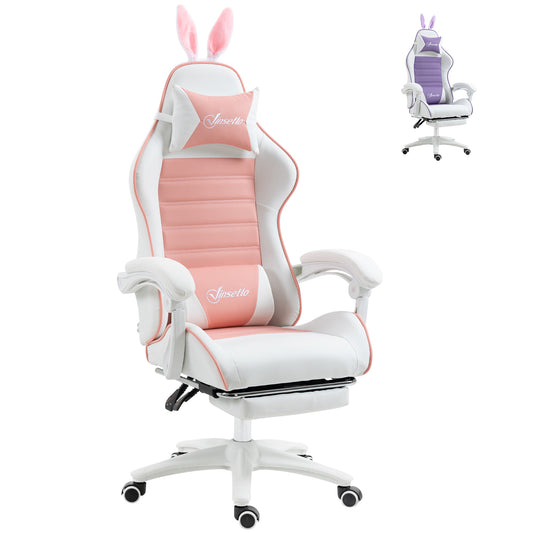 Image for Vinsetto Racing Gaming Chair, Reclining PU Leather Computer Chair with Removable Rabbit Ears, Footrest, Headrest and Lumber Support, Pink