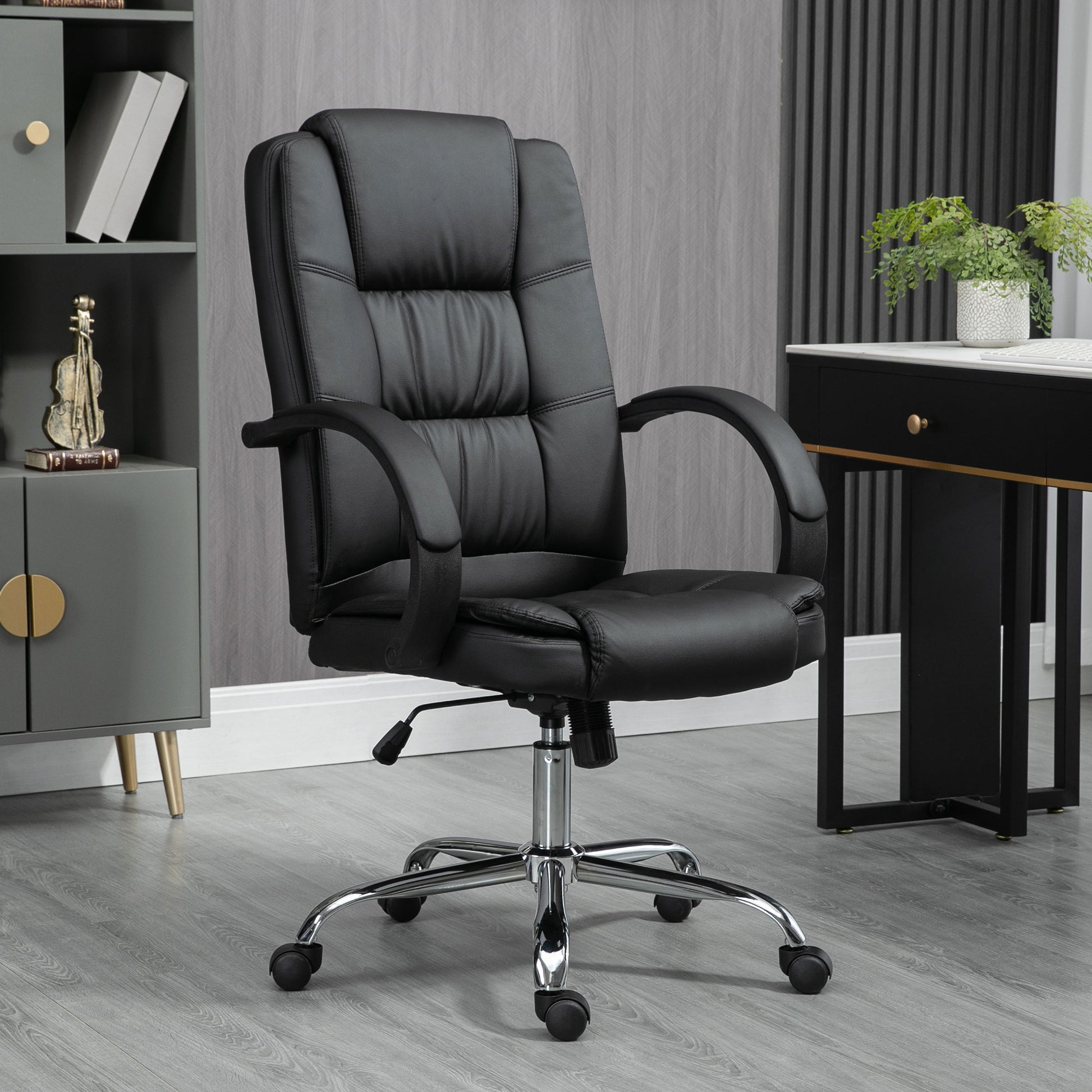 Image for Vinsetto High Back Swivel Chair, PU Leather Executive Office Chair with Padded Armrests, Adjustable Height, Tilt Function, Black