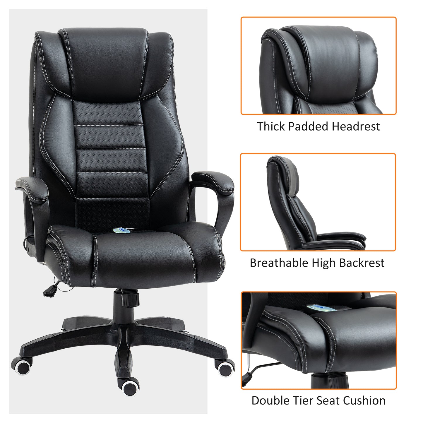 Image for Vinsetto High Back Executive Office Chair 6- Point Vibration Massage Extra Padded Swivel Ergonomic Tilt Desk Seat, Black