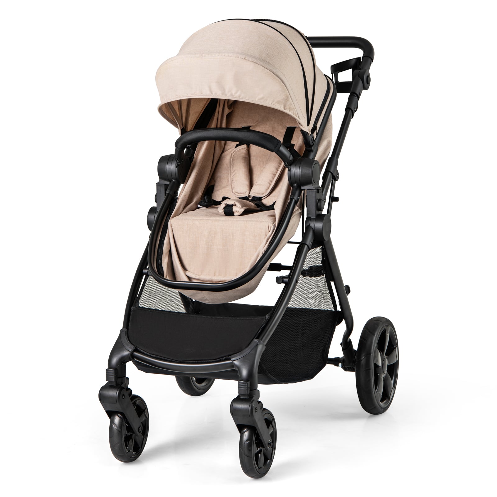 Convertible_Baby_Stroller_with_Reversible_Seat_and_Adjustable_Canopy_Beige-folding chair comfortable for parents and secure