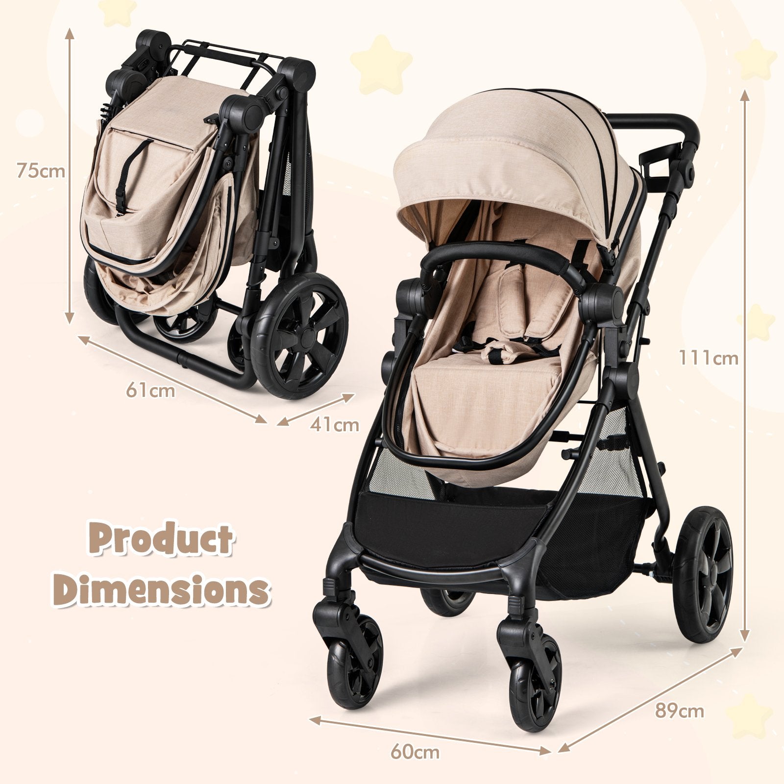 Image for Convertible Baby Stroller with Reversible Seat and Adjustable Canopy