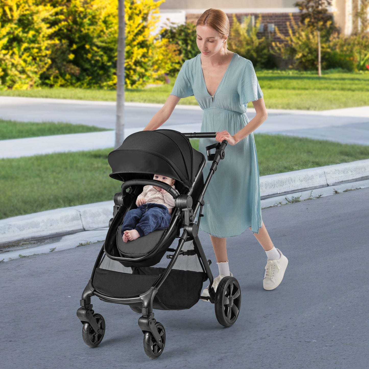 Image for Convertible Baby Stroller with Reversible Seat and Adjustable Canopy
