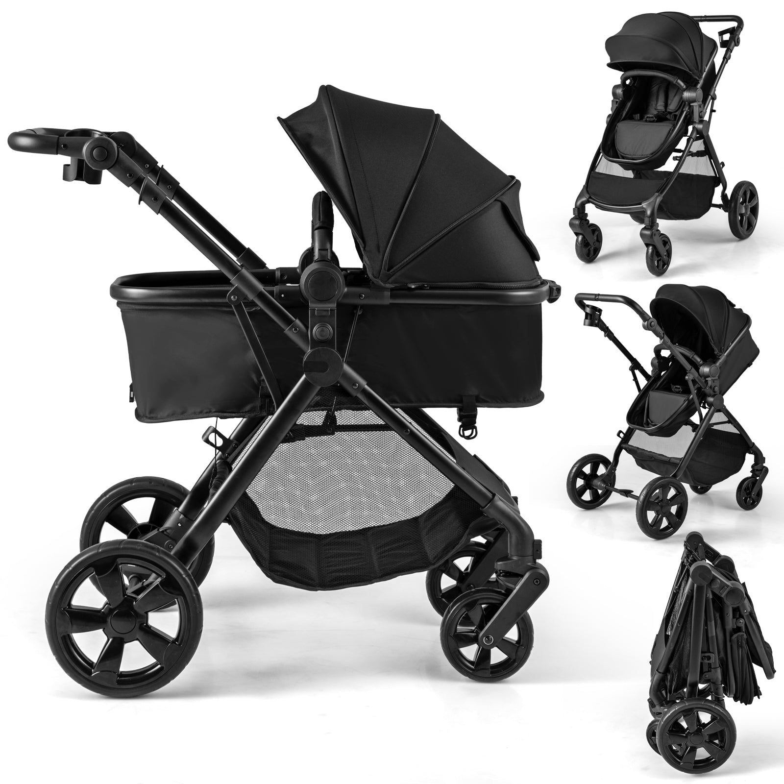 Convertible_Baby_Stroller_with_Reversible_Seat_and_Adjustable_Canopy_Black  Reversible seat and lie down mode lets your baby face you or enjoy the surroundings or even lie down