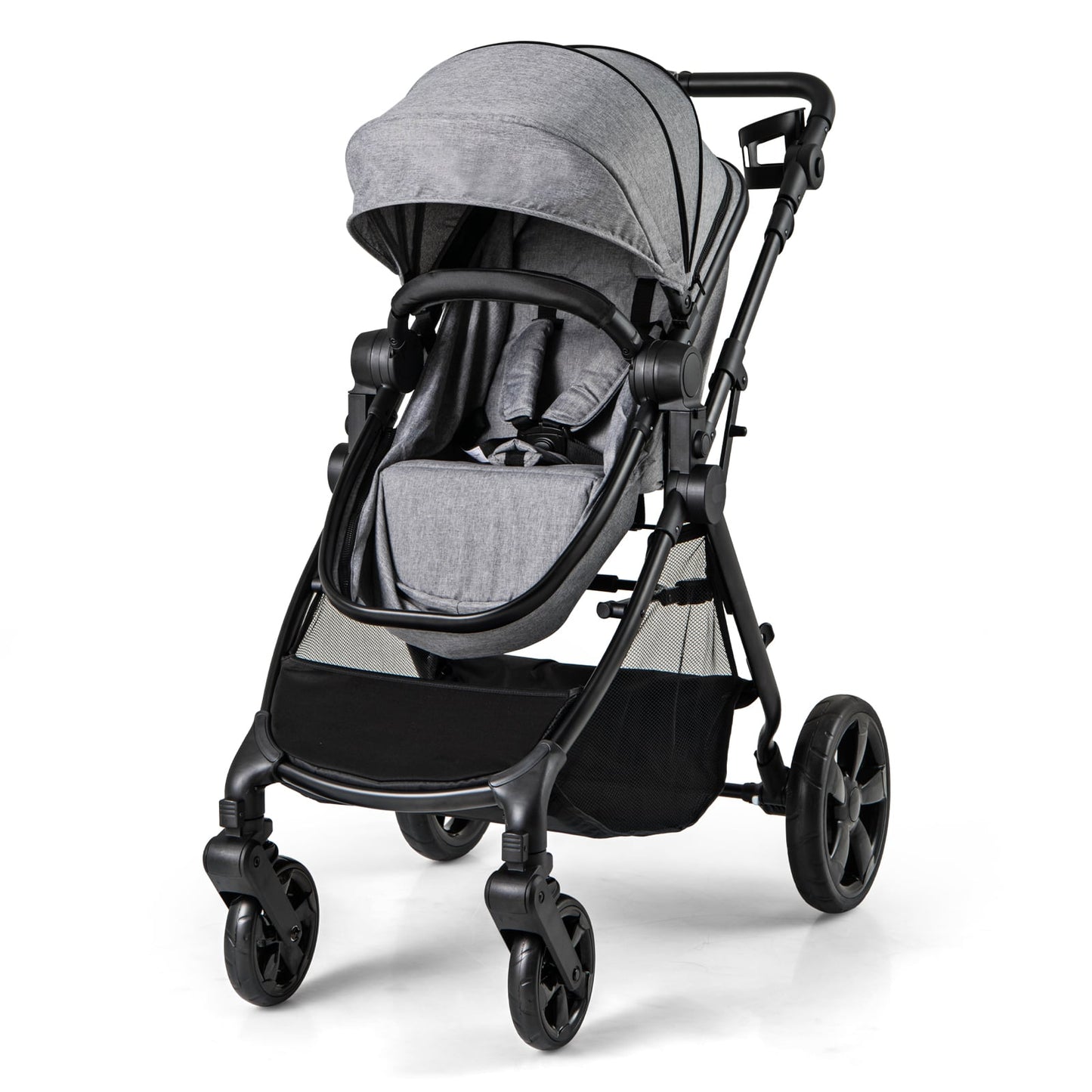 Convertible_Baby_Stroller_with_Reversible_Seat_and_Adjustable_Canopy_Grey Parent-friendly: Adjustable handle and foldable design make everyday use effortless