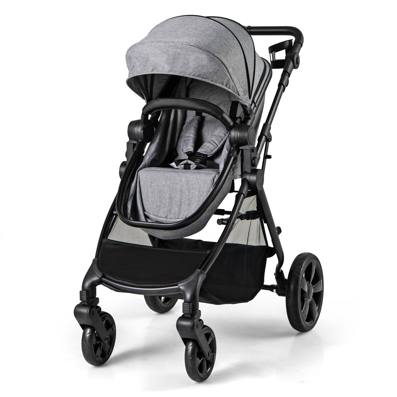 Convertible_Baby_Stroller_with_Reversible_Seat_and_Adjustable_Canopy_Grey Parent-friendly: Adjustable handle and foldable design make everyday use effortless
