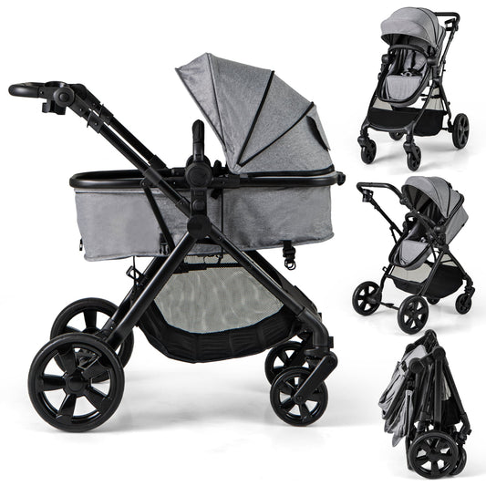 Convertible_Baby_Stroller_with_Reversible_Seat_and_Adjustable_Canopy_Grey with multiple mode and strolling direction