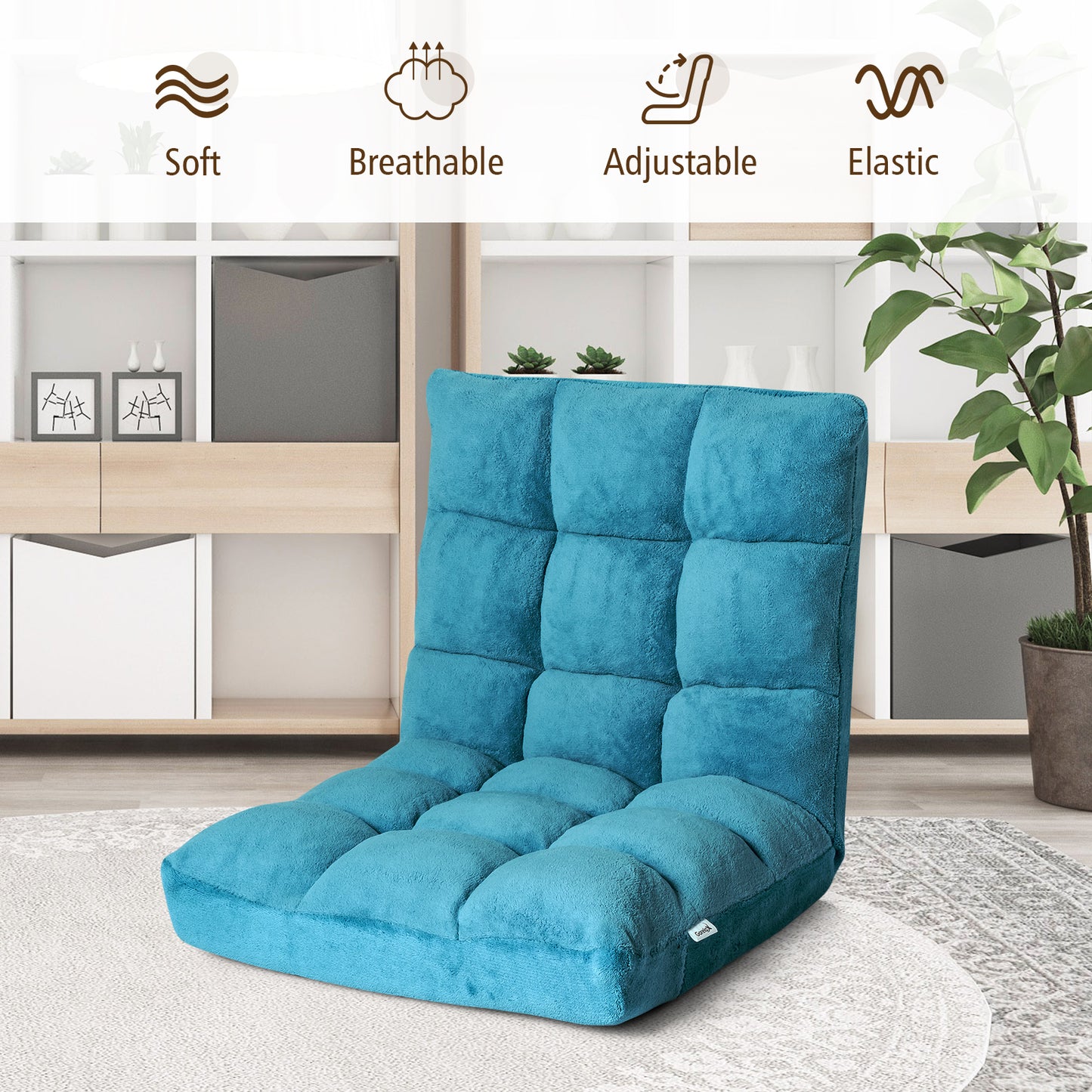 Coral Velvet Floor Gaming Chair with 14-Position Adjustable Back - ChairwayUK
