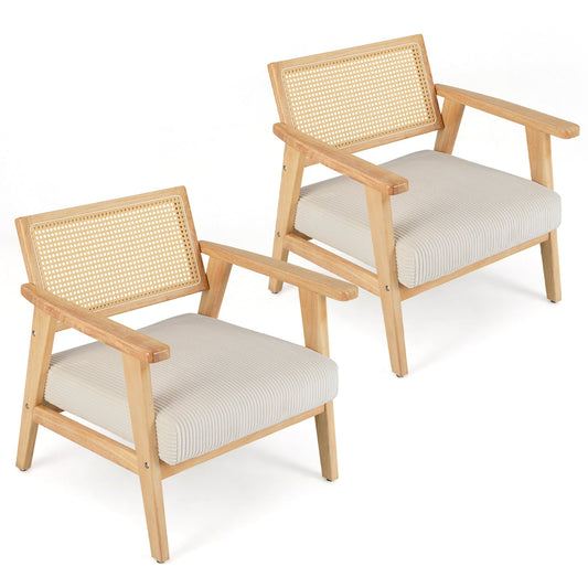 Corduroy Accent Chair Indoor Leisure Chair with Upholstered Seat Set of 2