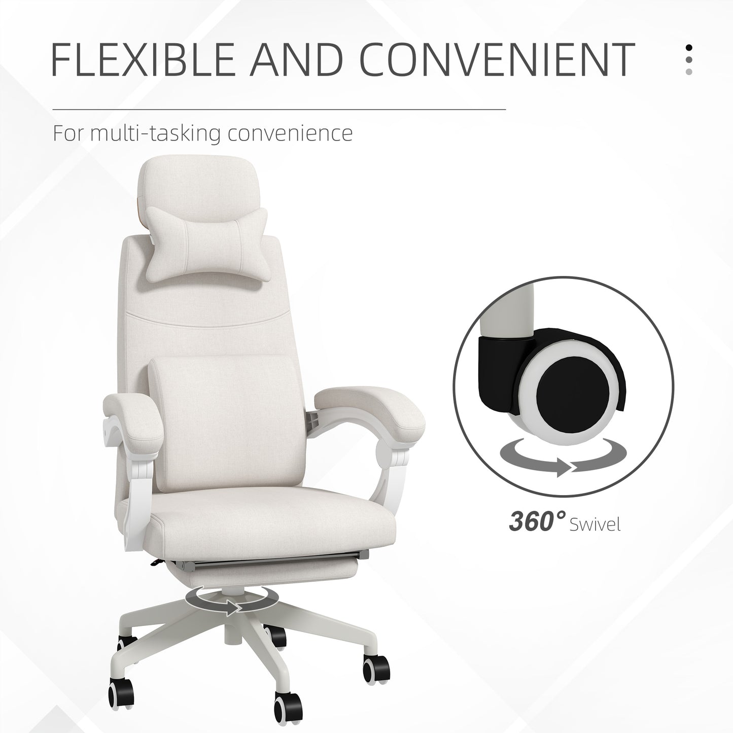 Image for Vinsetto High Back Office Chair Reclining Computer Chair with Footrest Lumbar Support Adjustable Height Swivel Wheels White