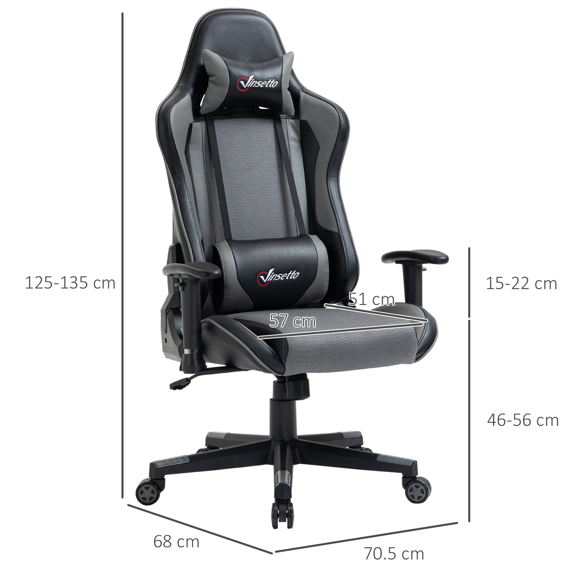 Image for Vinsetto Gaming Chair Racing Style Ergonomic Office Chair High Back Computer Desk Chair Adjustable Height Swivel Recliner with Lumbar Support, Grey