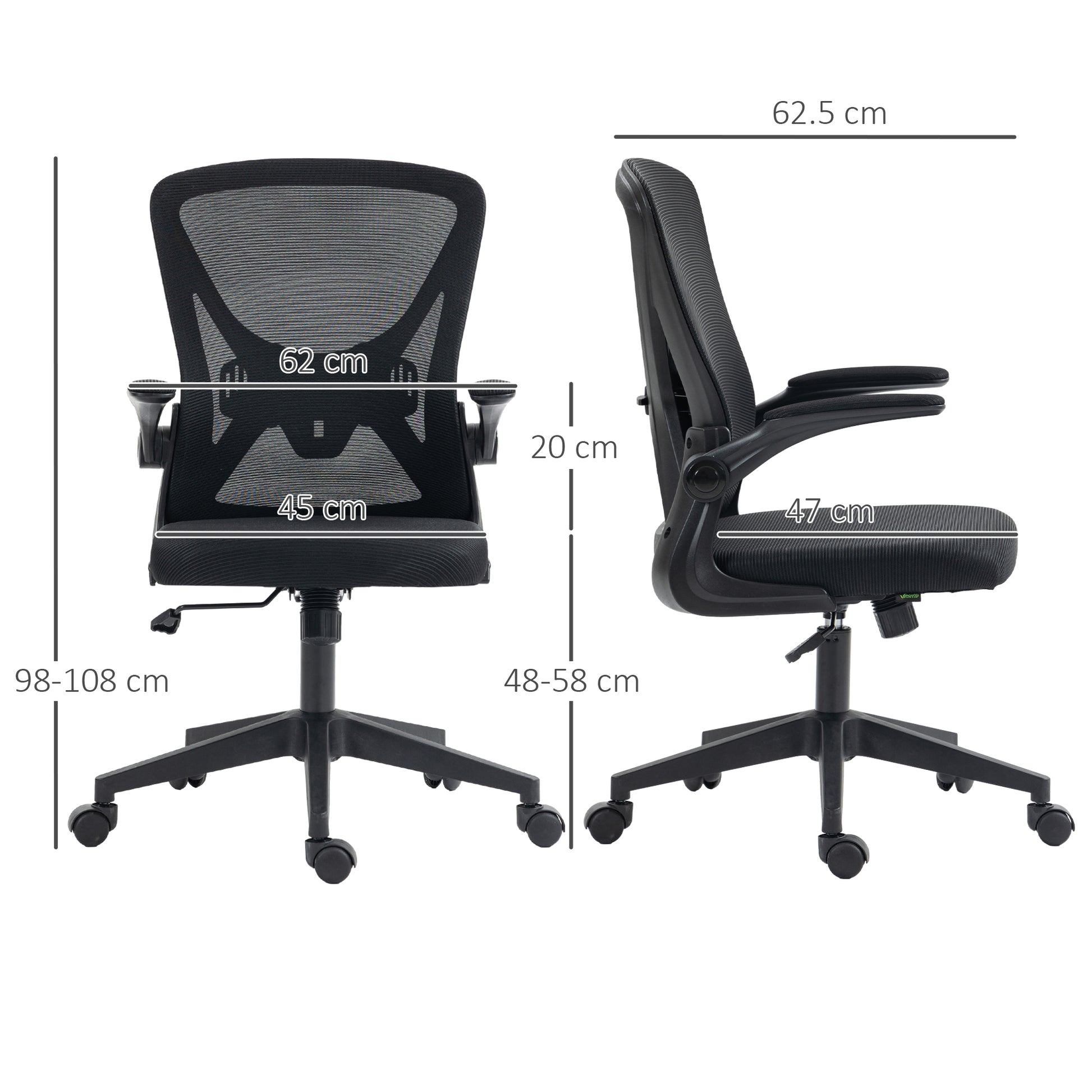 Image for Vinsetto Mesh Office Chair Swivel Task Desk Chair for Home with Lumbar Back Support, Adjustable Height, Flip-Up Arm, Black