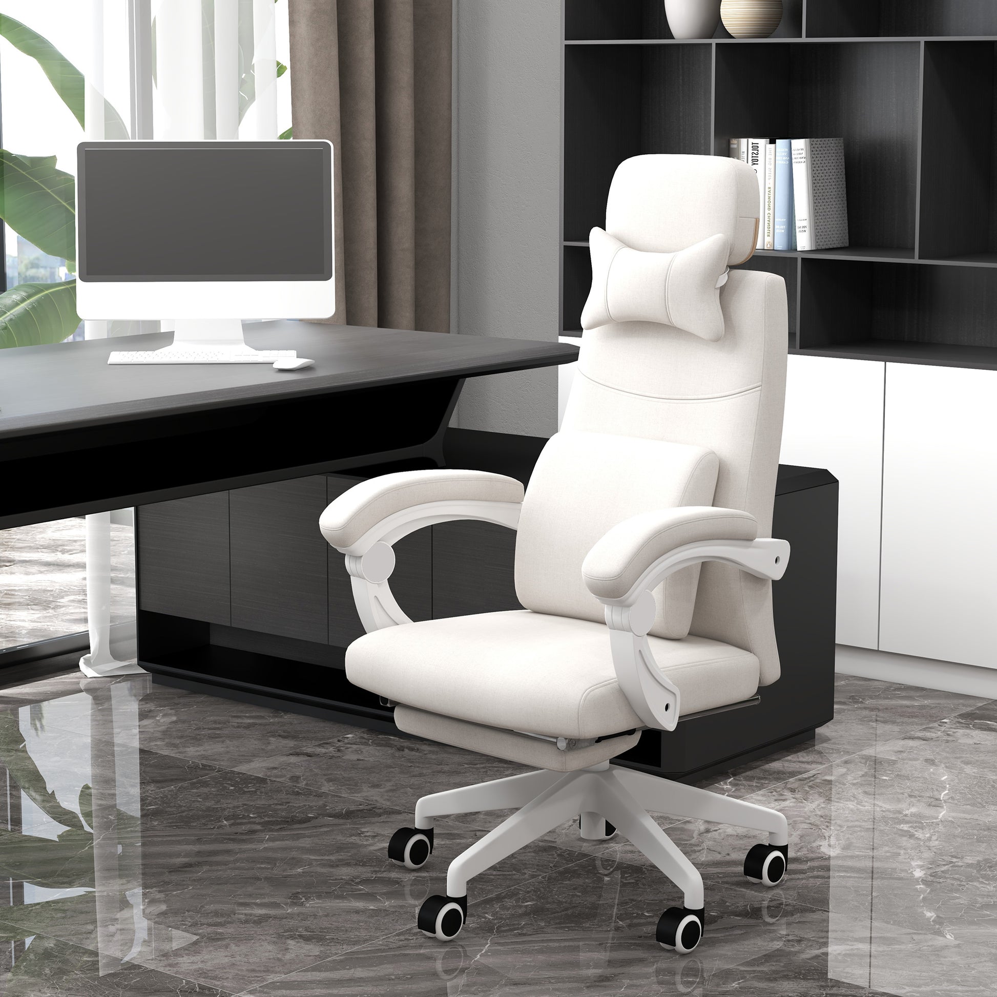 Image for Vinsetto High Back Office Chair Reclining Computer Chair with Footrest Lumbar Support Adjustable Height Swivel Wheels White